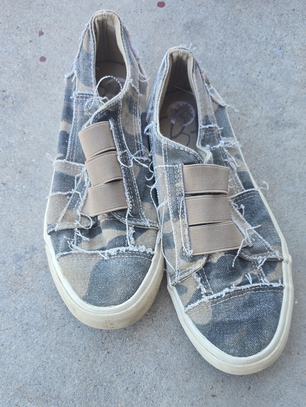 Women’s Slip-On Camouflage Sneakers in Tan and Gray